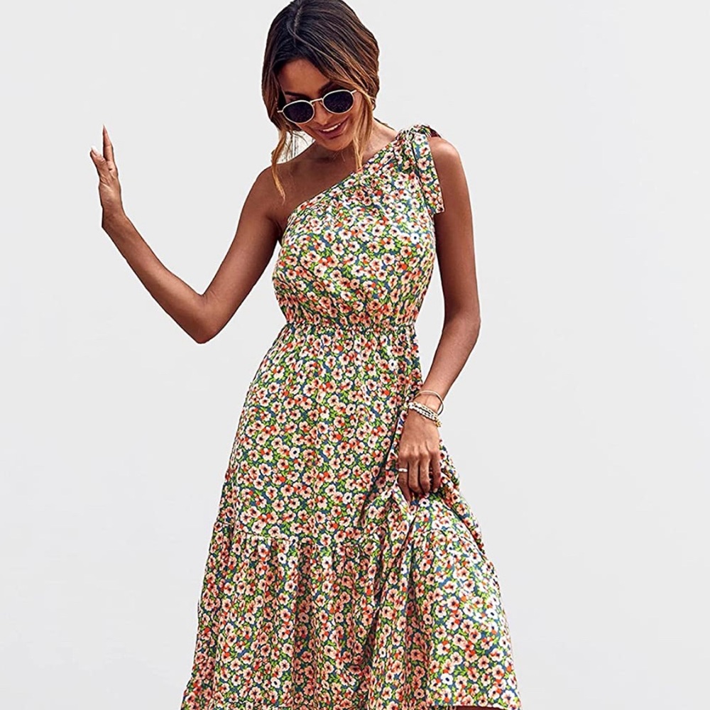 PRETTYGARDEN boho one shoulder floral dress size small 🌸🌺🌻